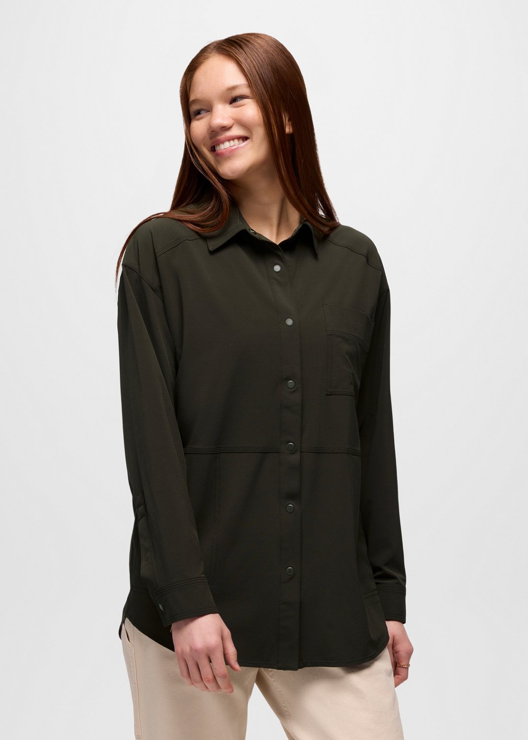 Womens prAna Railay Oversized Button Down - Nori