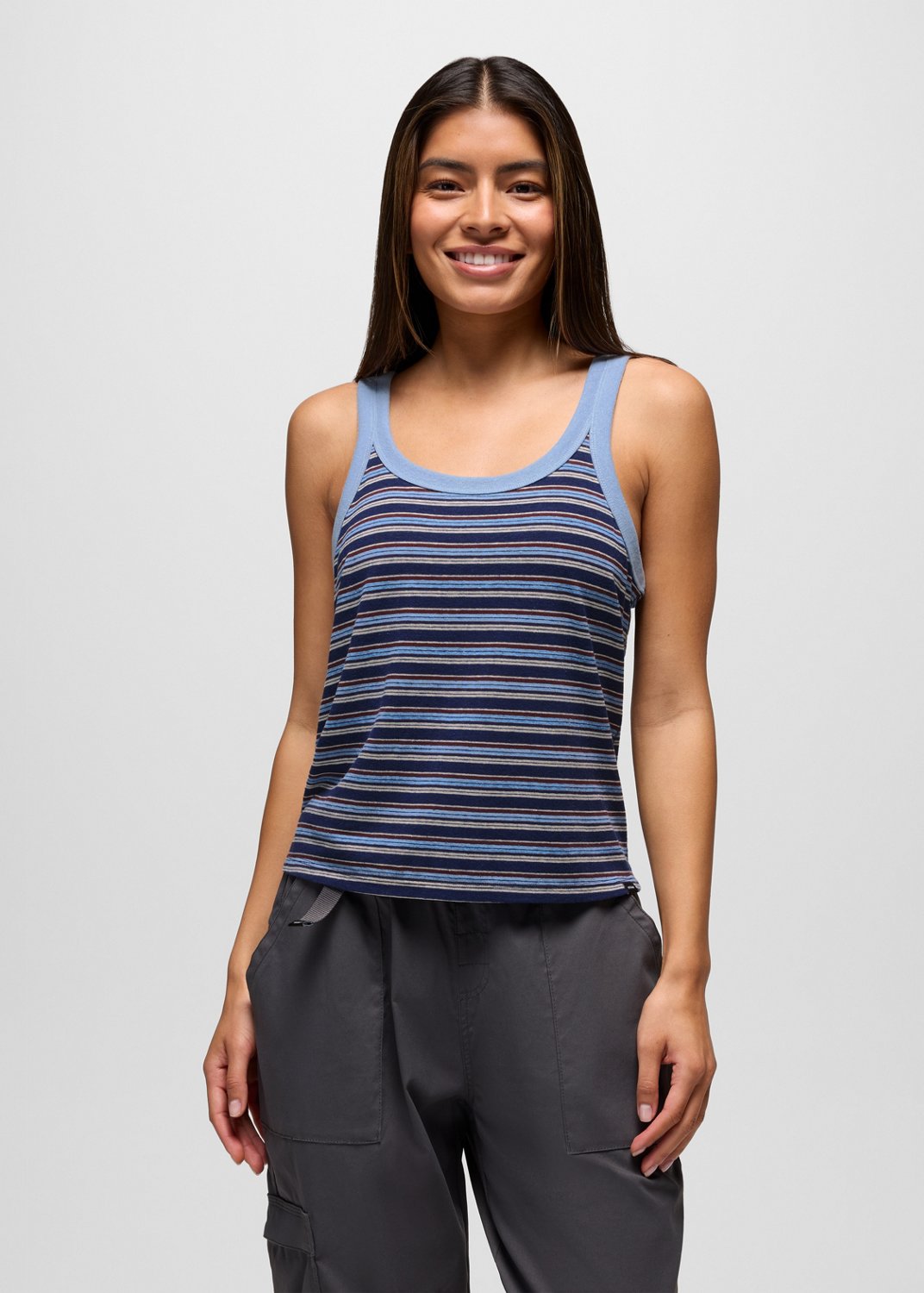 Womens prAna Cozy Up Scoop Tank - Capulet Blue Stripe