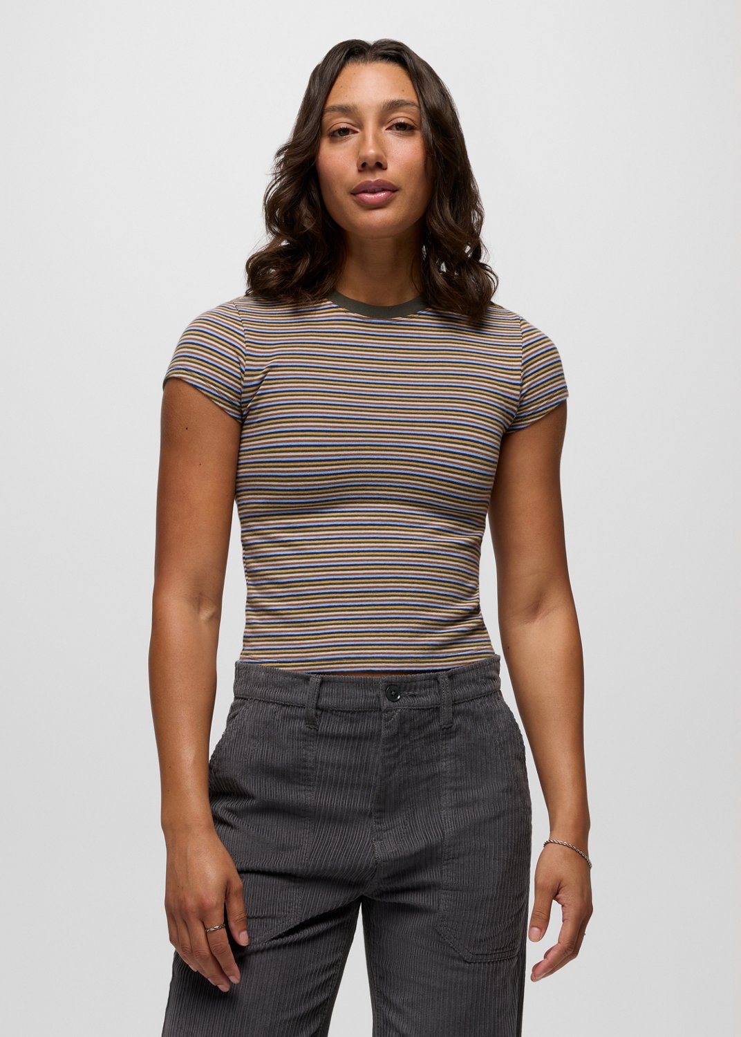 Womens prAna Lotus Short Sleeve Tee - Long Beach Stripe