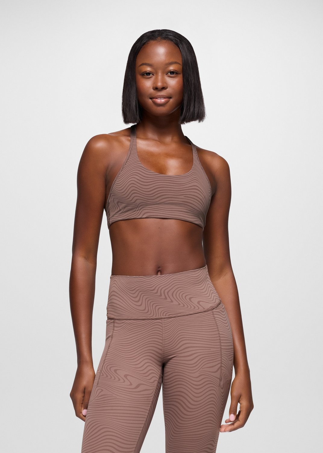 Womens prAna Luxara™ Racerback Bra - Carob Wavee
