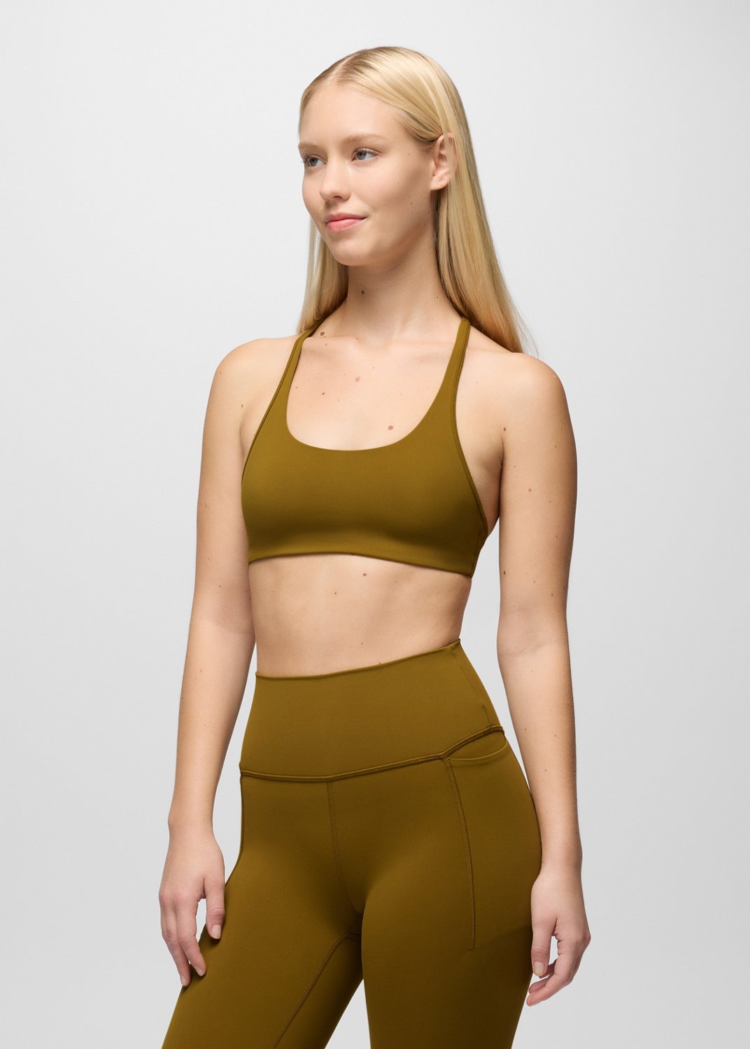 Womens prAna Luxara™ Racerback Bra - Retro Olive
