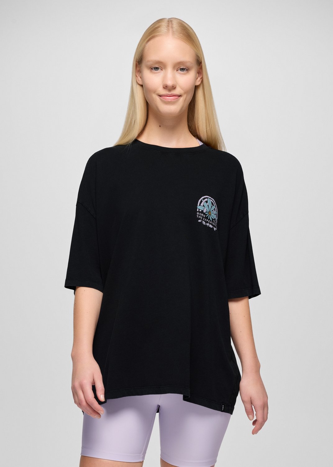 Womens prAna Everyday Graphic Oversized Tee - Black Happy Petals