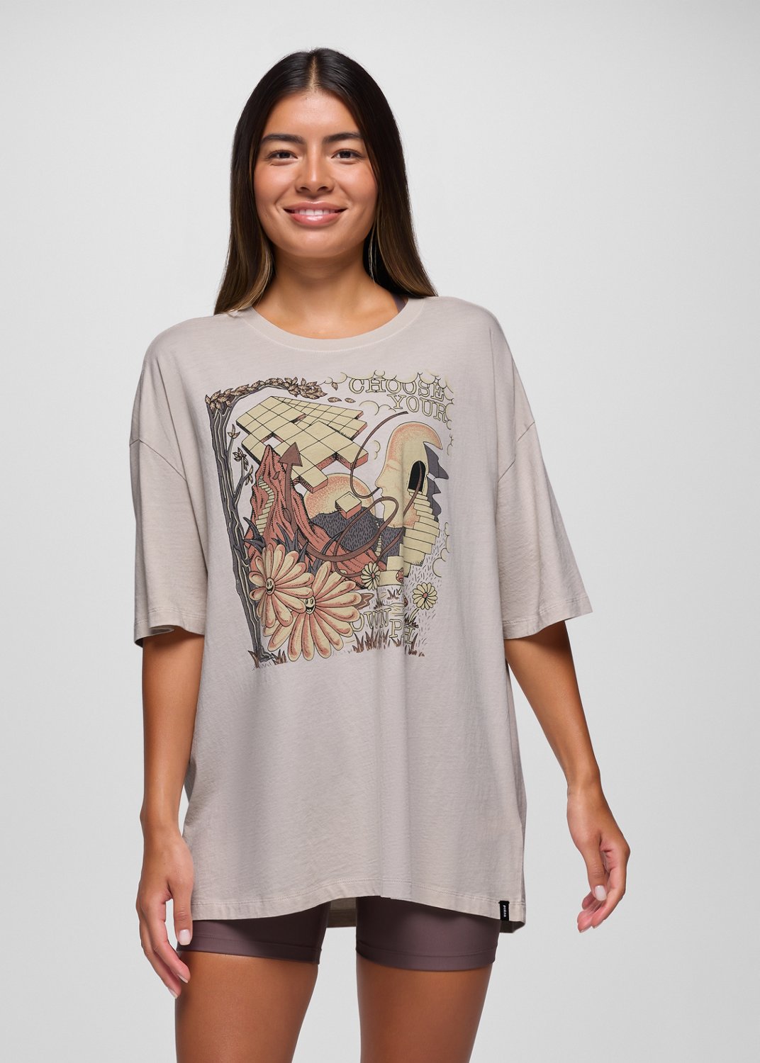 Womens prAna Everyday Graphic Oversized Tee - Almond Mind Eraser