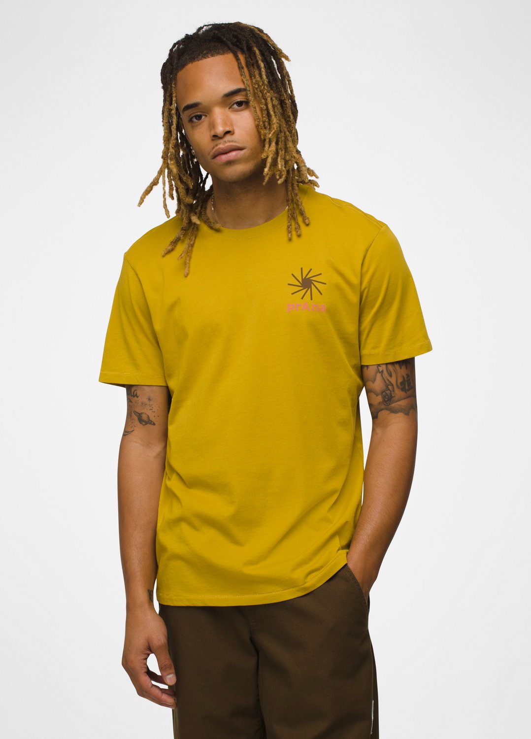 Mens prAna Everyday Slogan Short Sleeve Tee - Golden Leaf