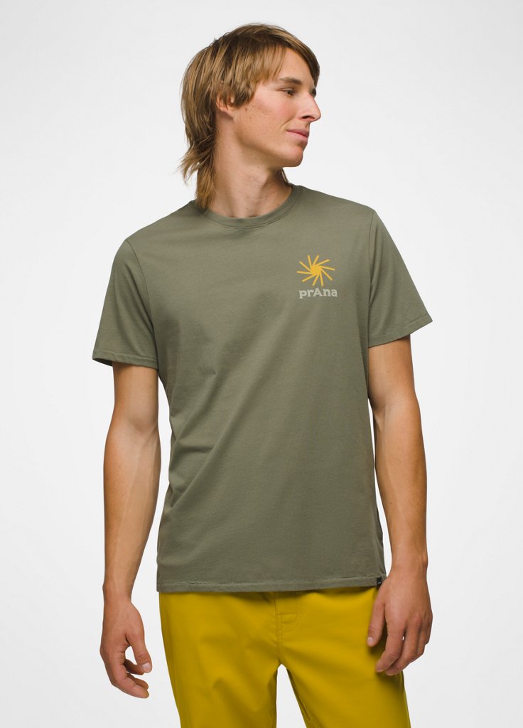 Mens prAna Everyday Slogan Short Sleeve Tee - Rye Green