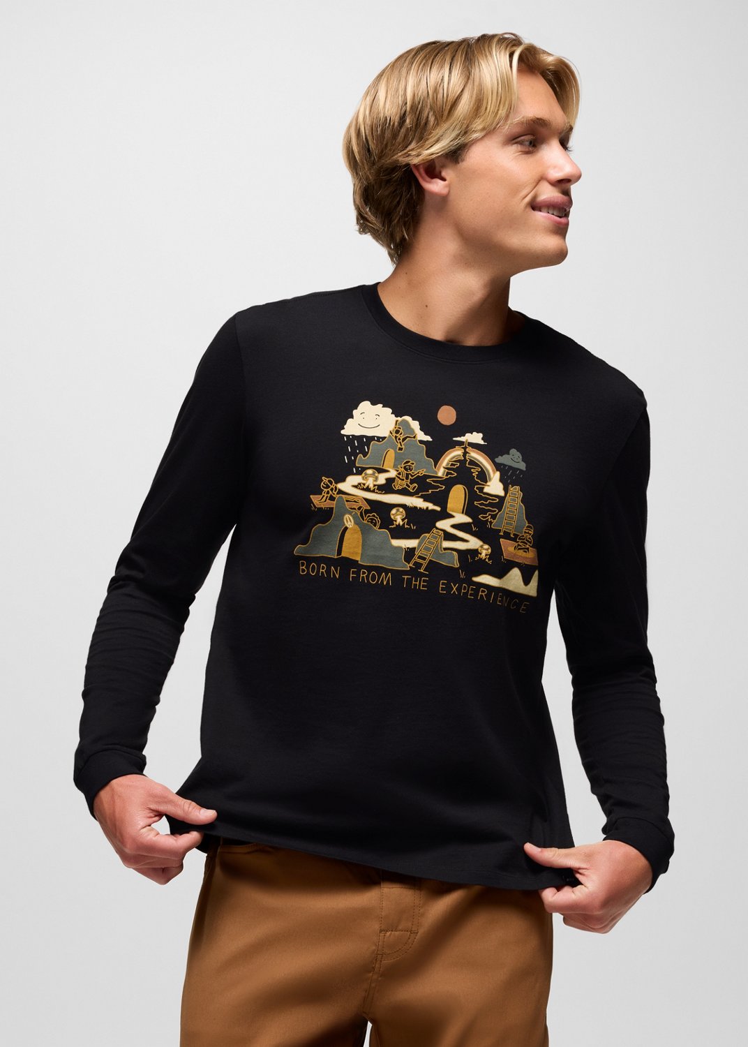 Mens prAna Everyday Graphic Long Sleeve Tee - Black Wandering World