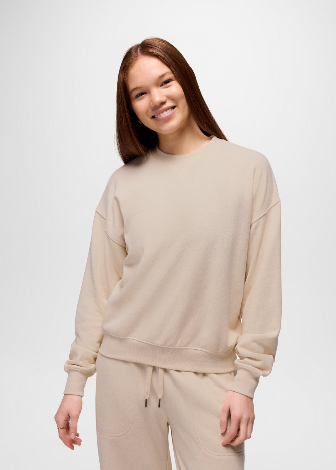 Womens prAna Cozy Up Crew Sweatshirt - Canvas Heather