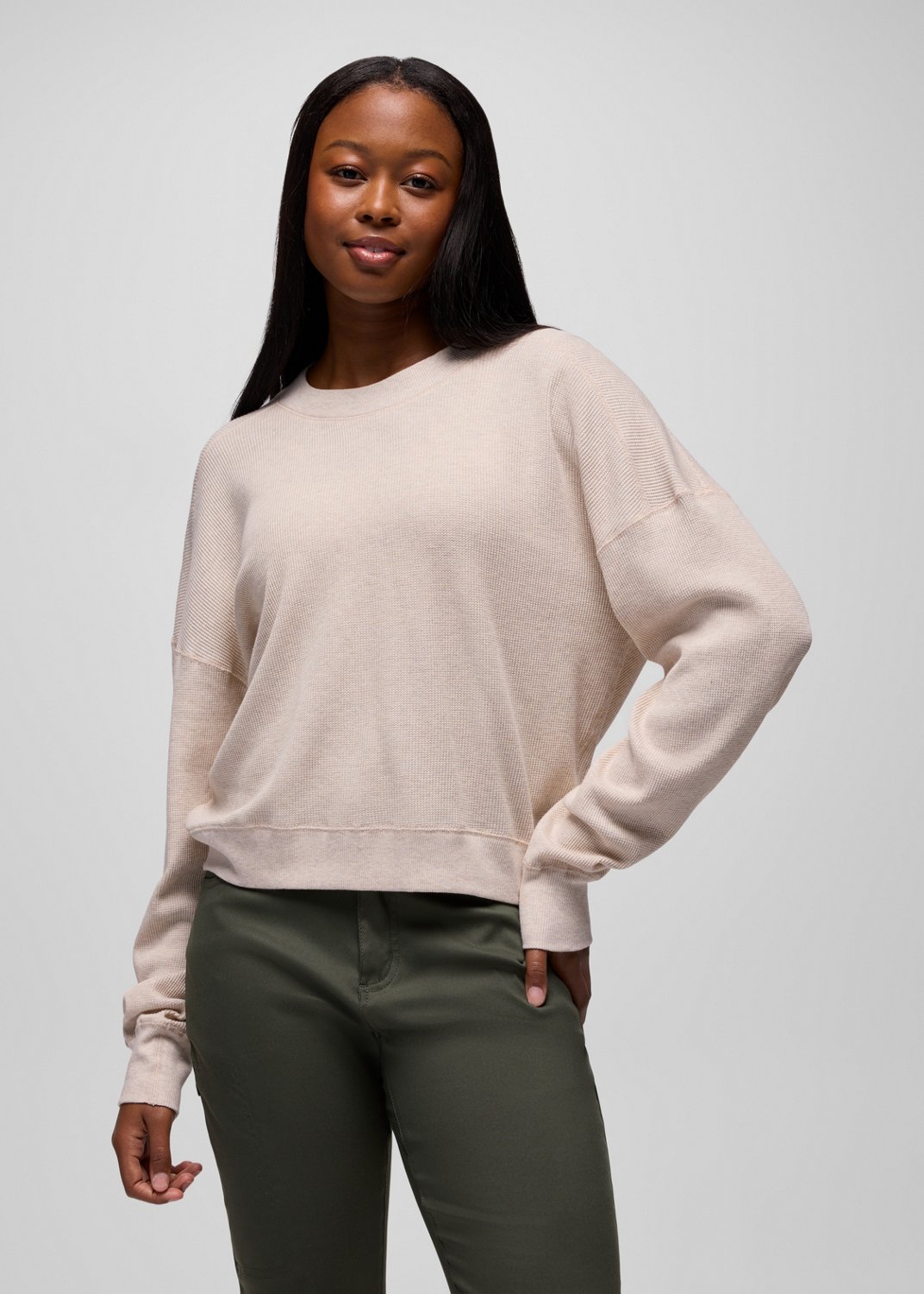 Womens prAna Touchstone Long Sleeve Crew - Oatmeal Heather
