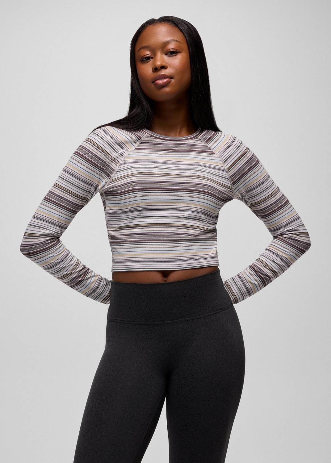 Womens prAna Heavana™ Long Sleeve - Almond Microstripe