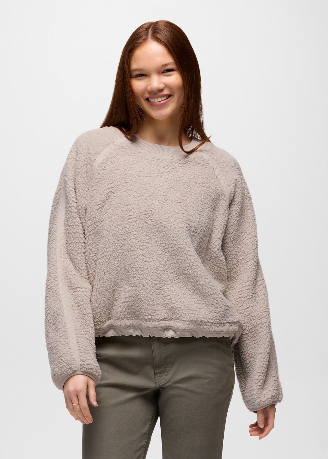 Womens prAna Encinitas Fleece Crew - Almond