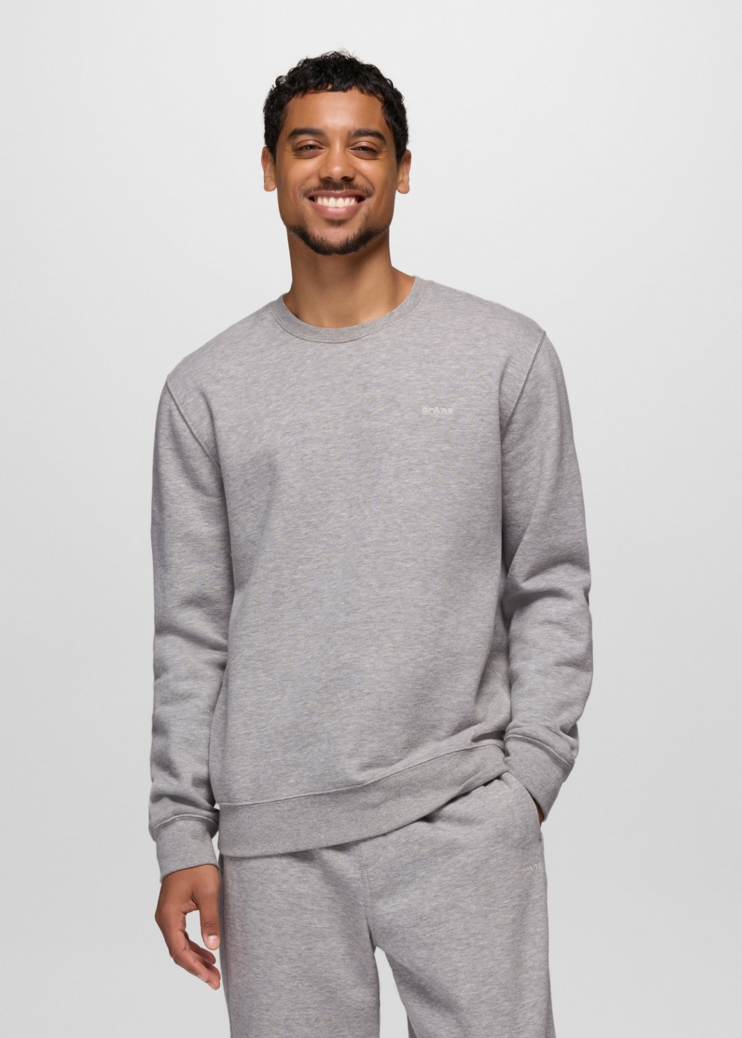 Mens prAna Fleece Crew Sweatshirt - Heather Grey