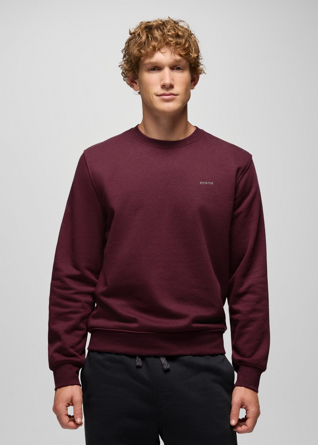 Mens prAna Fleece Crew Sweatshirt - Deep Vino