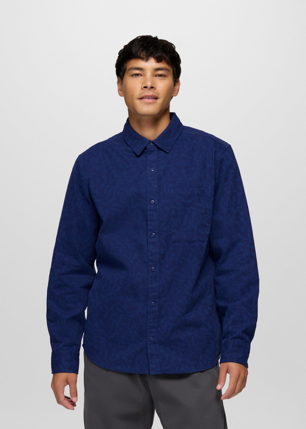 Mens prAna Arbored Long Sleeve Shirt - Capulet Blue Freestyle