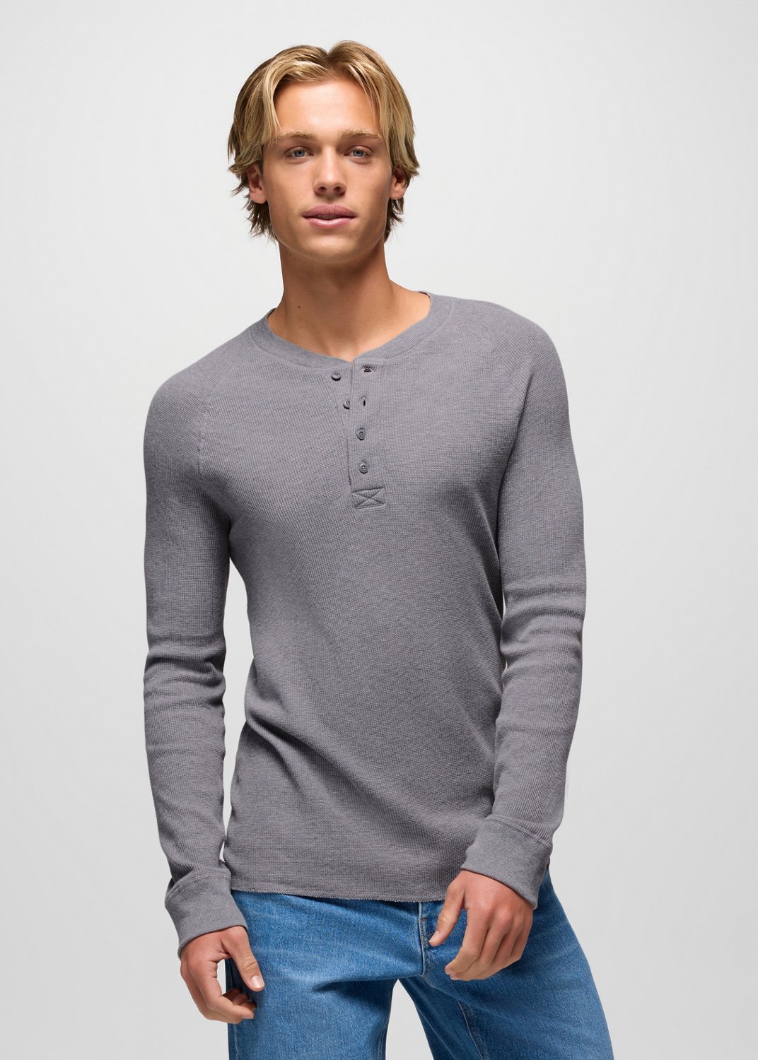 Mens prAna Touchstone Henley - Heather Grey