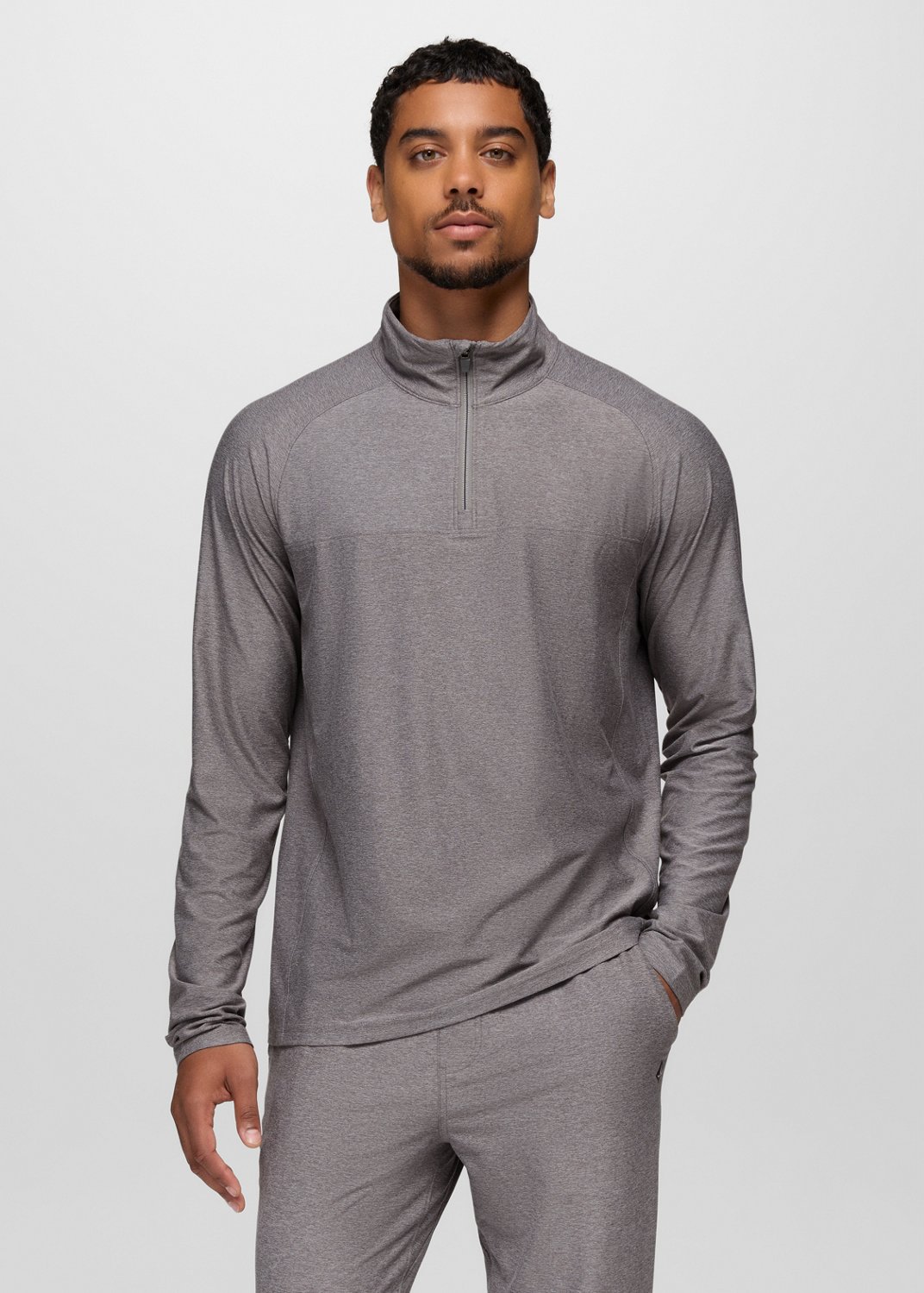 Mens prAna Altitude Tracker Light 1/4 Zip - Medium Heather Grey