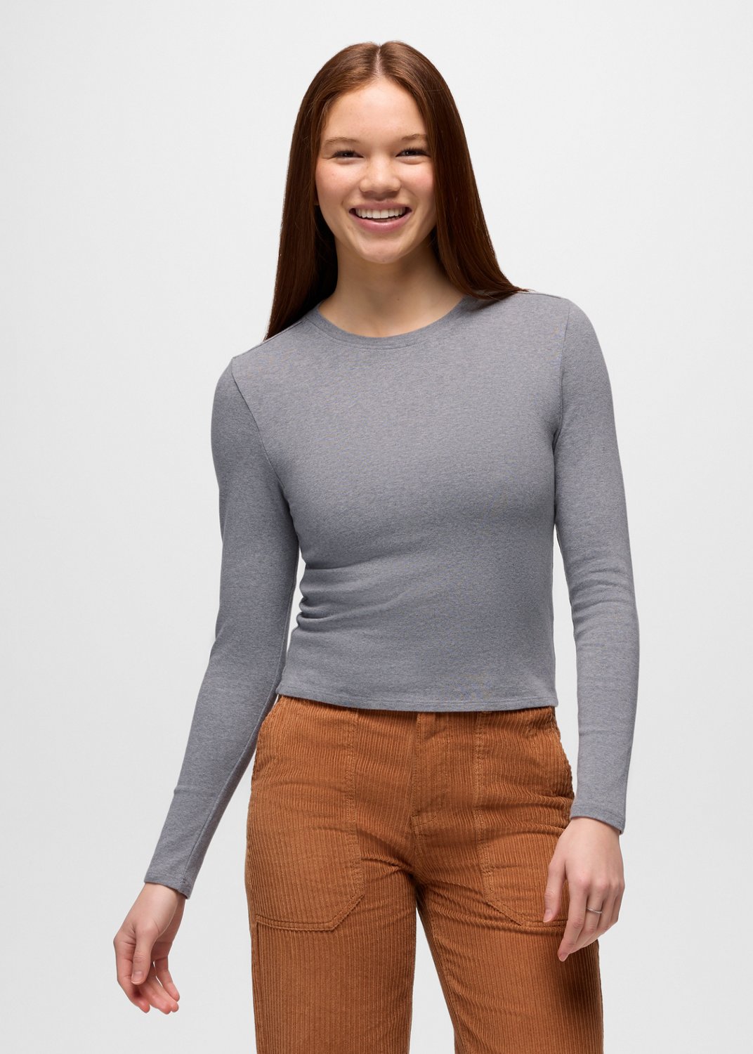 Womens prAna Lotus Long Sleeve Tee - Heather Grey