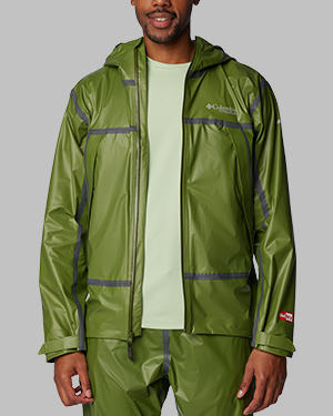 Green rain jacket