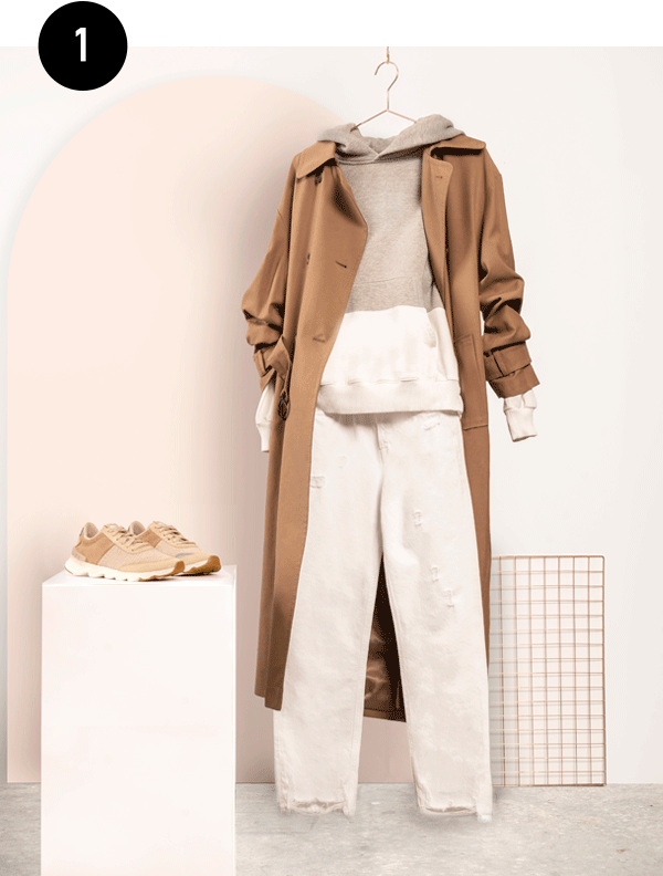 A layered outfit styled by Kate with SOREL Kinetic Lite Lace sneakers