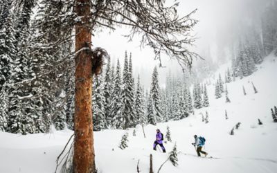 Hank Sowers and Director Ryan-PaulCollins making their own way through snow in the backcountry.