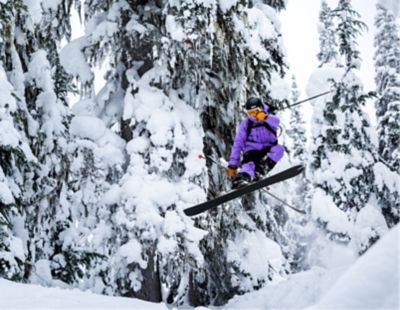 Hank Stowers jumps whilst on their skis in the backcountry of B.C.