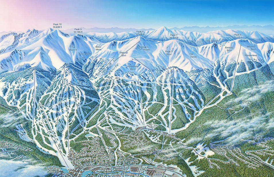 A trail map of Breckenridge Ski report painted by James Niehues. 