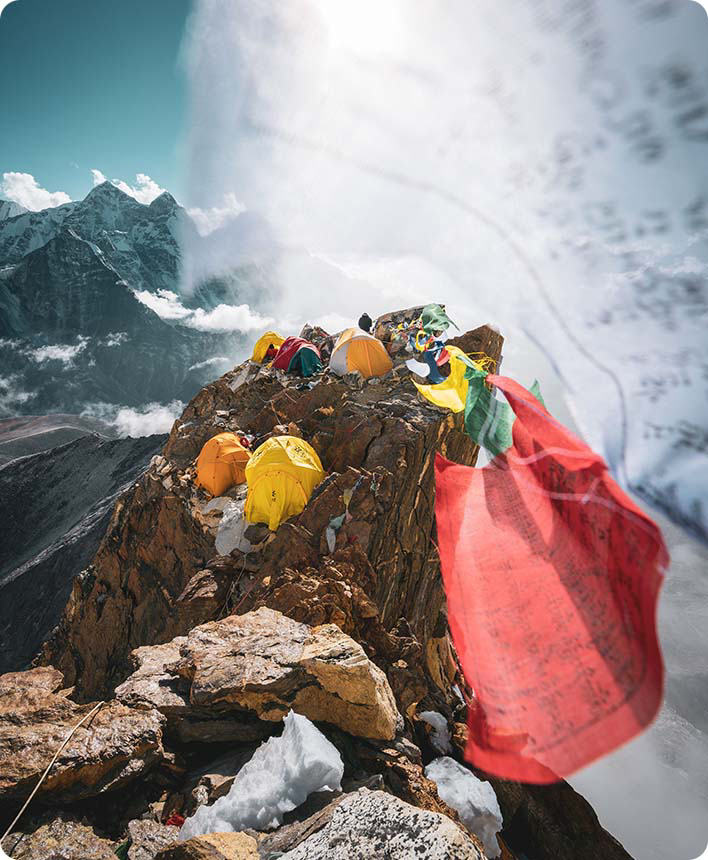 Artistic view of a basecamp high up in the mountains