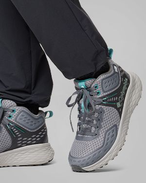 An image of sneakers showing the tread on the outsole.