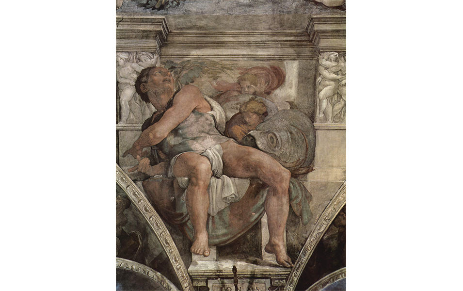Rendering of Jonah and the Whale on the wall of the Sistine Chapel. 