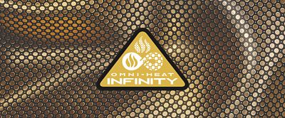 Omni Heat Infinity logo over fabric pattern. 