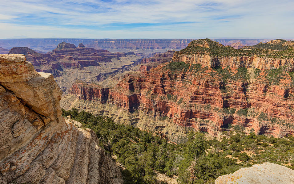Jagged canyons walls display stunning geological features at Grand Canyon National Park.