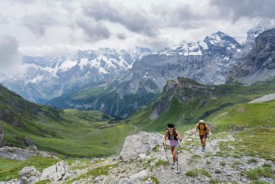 Lauren and Matt hiking in the Alps.