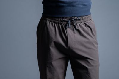 Full elastic waist with adjustable internal drawcord and faux fly