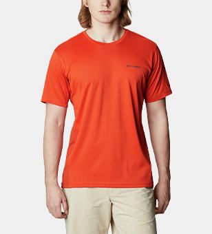 Man in an orange shirt.
