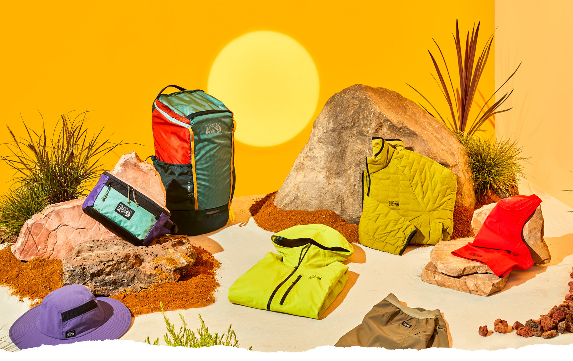 laydown of featured products in the Sun's out Sale in stylized studio background