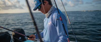 A man in a light blue Columbia Sportshirt