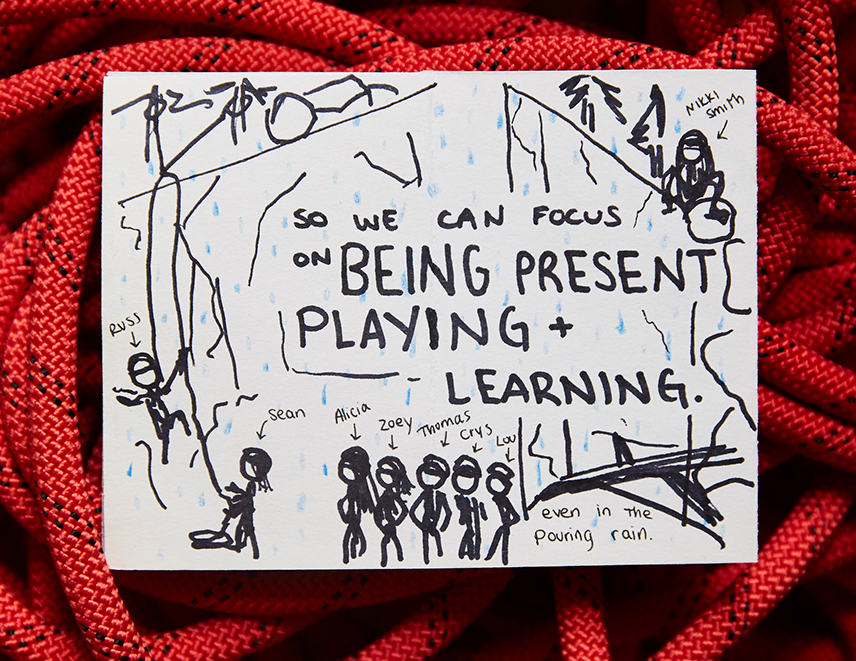 Zine created by Lou- page reads: So we can focus on being present playing + learning