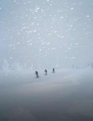 Skiing in whiteout conditions.