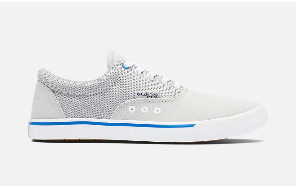 Product shot of Columbia Sportswear’s Men’s PFG Slack Tide Lace shoe set against a white background. 
