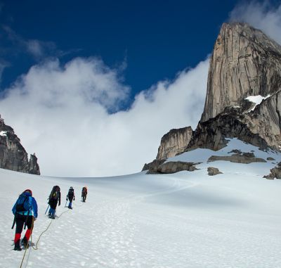 Mountaineers in the high country making their way up the mountain