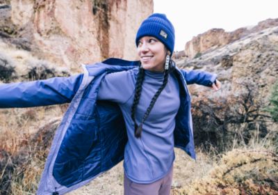 Backpacking in Owyhee, Oregon wearing the Stretch Ozonic Insulated Jacket over the Crater Lake Heavyweight.