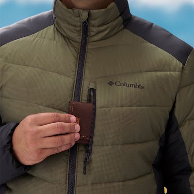 Model putting a wallet in the chest pocket.