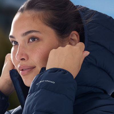 Model pulling the protective hood over their head