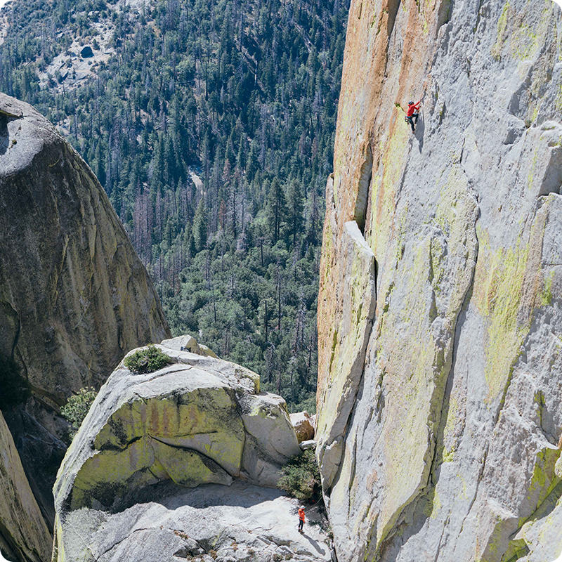 distance shot of two climbers on a big wall