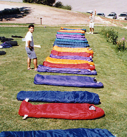 Laying out some sleeping bags for product run-through at an early sales gathering, a frequent sighting to this day for those hopping on and off the Richmond ferry, passing by the front lawn of our office in the historic Ford Assembly Building. Image: MHW Archives.