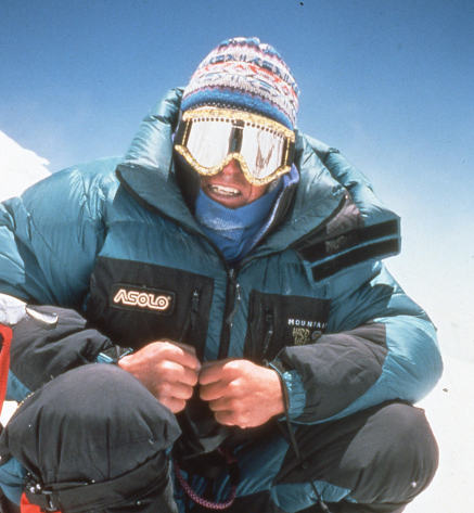 Ed on Mt. Everest. Mountaineering technical style at its best. One of the first versions of our Absolute Zero Down Suit. Ed Viesturs worked closely with our sewing team and Ingrid Harshbarger, our first Head of Design, to create a range of solid, functional product for his 1996 trip to Mt. Everest. Updates have been made since then, but the suit continues to be an integral part of our line of high alpine equipment. Image: MHW Archives