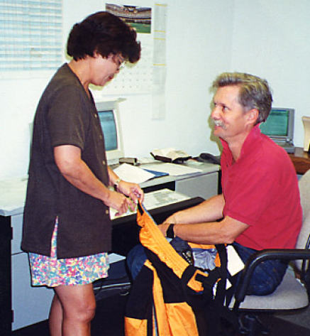 Creating Together. Helen Li, member of one of our early sew teams, and Paul Kramer, our first VP of Sourcing and Design, figuring on the details together. Image: MHW Archives