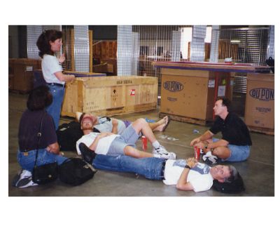 Mountain Hardwear founders hanging in the warehouse after hours.