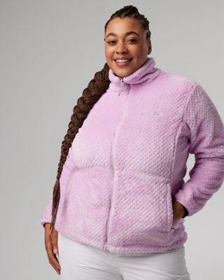 Outfit 4: pink fleece Interchange liner, white snow pants.