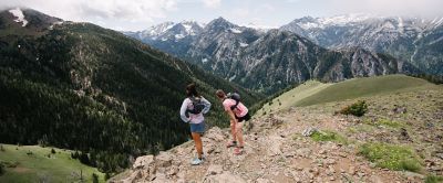 Two hikers in the mountains.