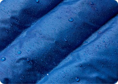 Water beading on a water-resistant jacket.